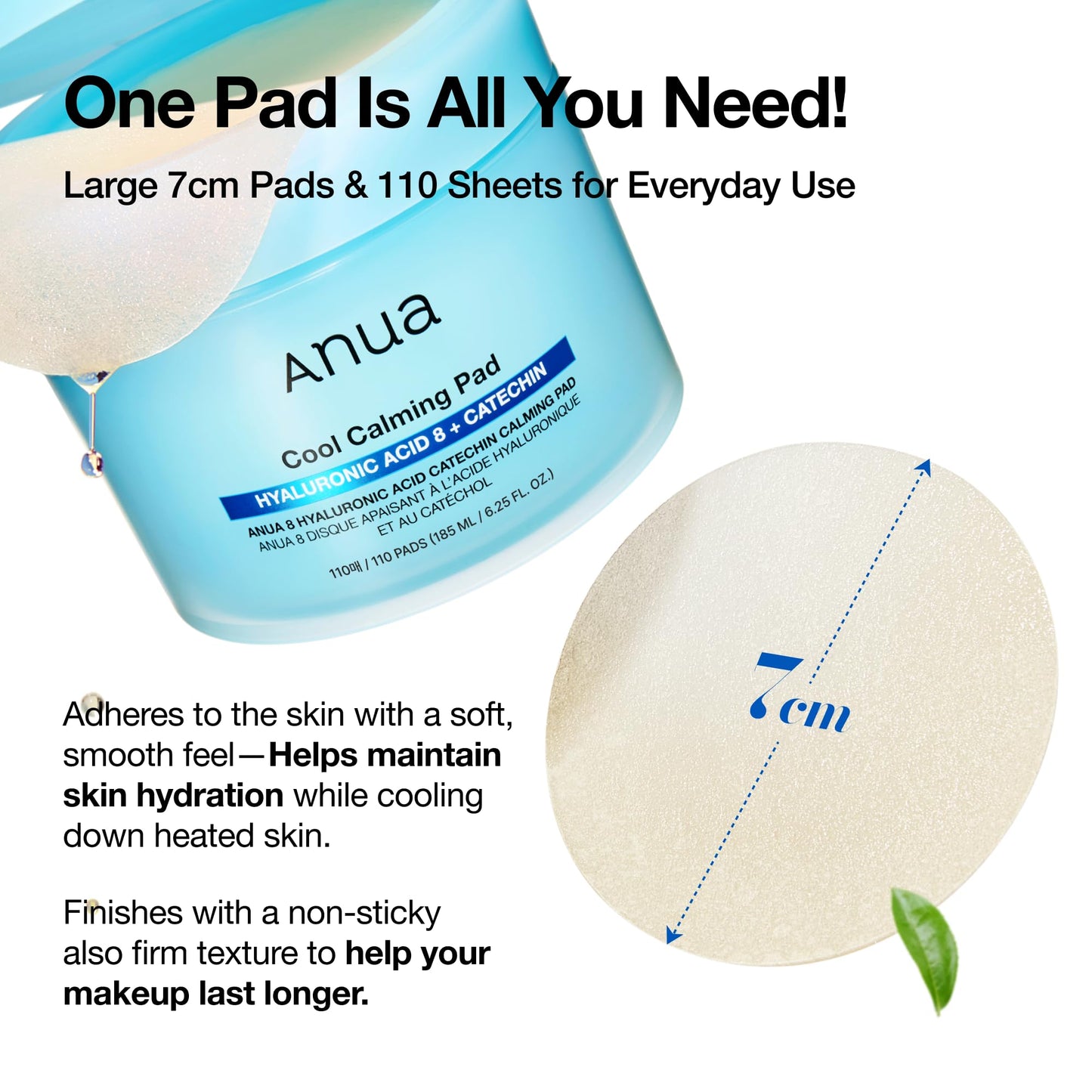 Anua 8 Hyaluronic Acid Catechin Calming Pad, Pore Care & Cooling Effect with Korean Toner pad, Quick & Easy Hydrating Daily Face Mask, Makeup Prep Routine, Korean Skin Care (110 Pads)