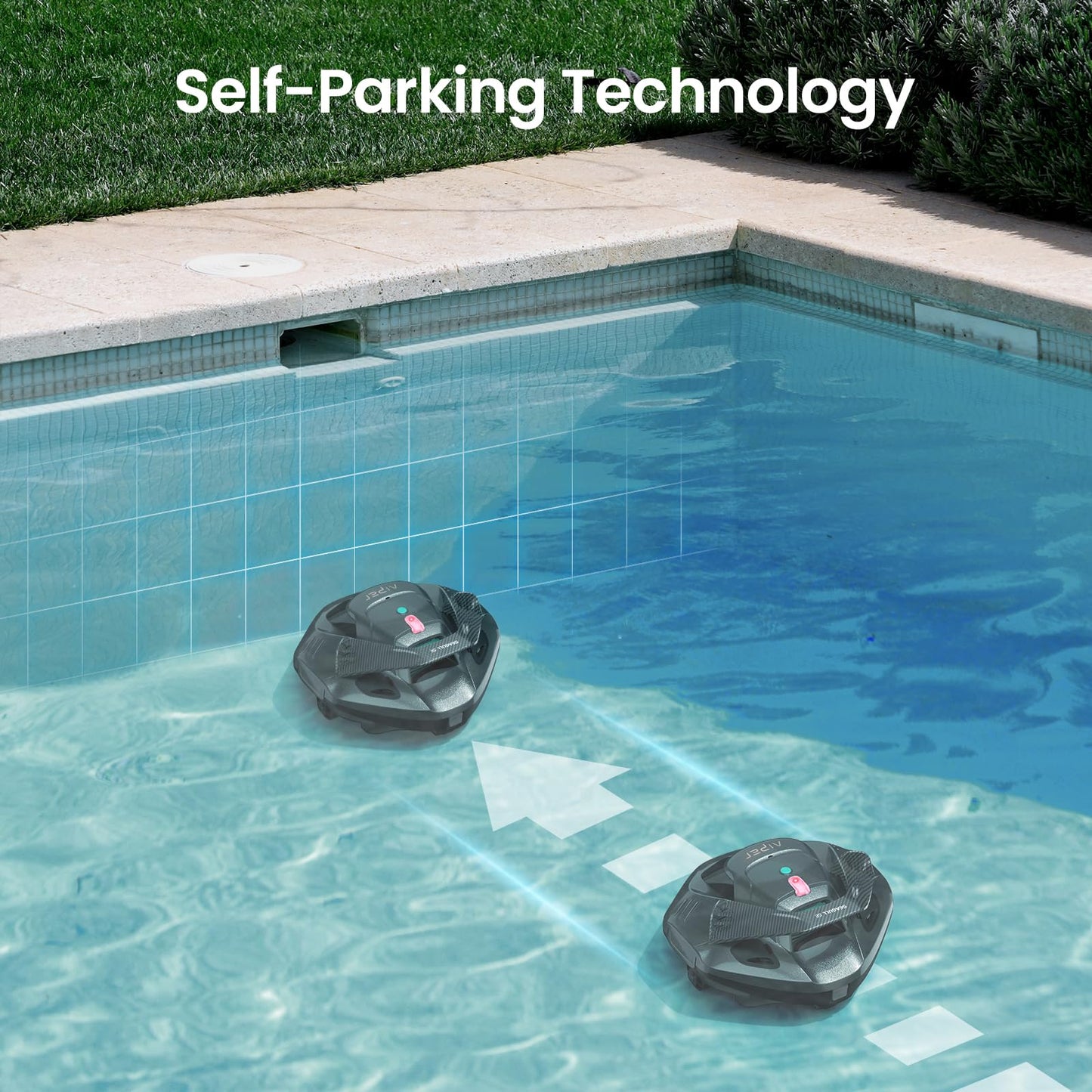 AIPER Cordless Robotic Pool Vacuum, Self-Parking Technology, Portable, Ideal for Above-Ground Flat Pool up to 40 Feet, Grey