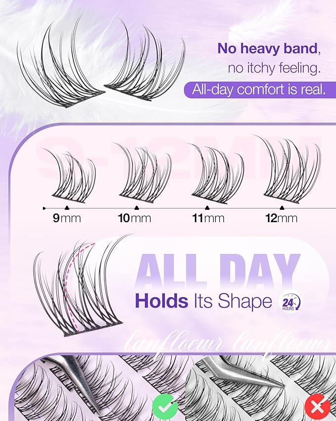 Natural Lash Clusters Wispy Eyelash Clusters 9-12mm Short Cluster Eyelash Extensions C Curl Thin Band Individual Lashes Clusters pestañas postizas naturales by Lanflower