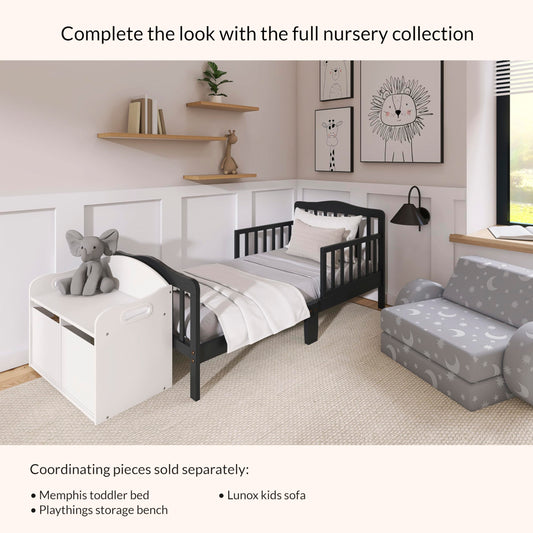 Dream On Me Classic Design Toddler Bed In Black, Greenguard Gold And JPMA Certified, Low To Floor Design, Two Side Safety rails, Non-Toxic Finishes, Wooden Nursery Furniture