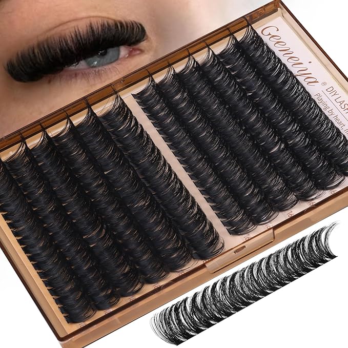 Geeneiya Volume Lash Clusters Kit DIY Lash Extension Kit D Curl Eyelash Extensions with Waterproof Lash Bond and Seal Waterproof Tweezers,Only 16-18MM, 80D+100D
