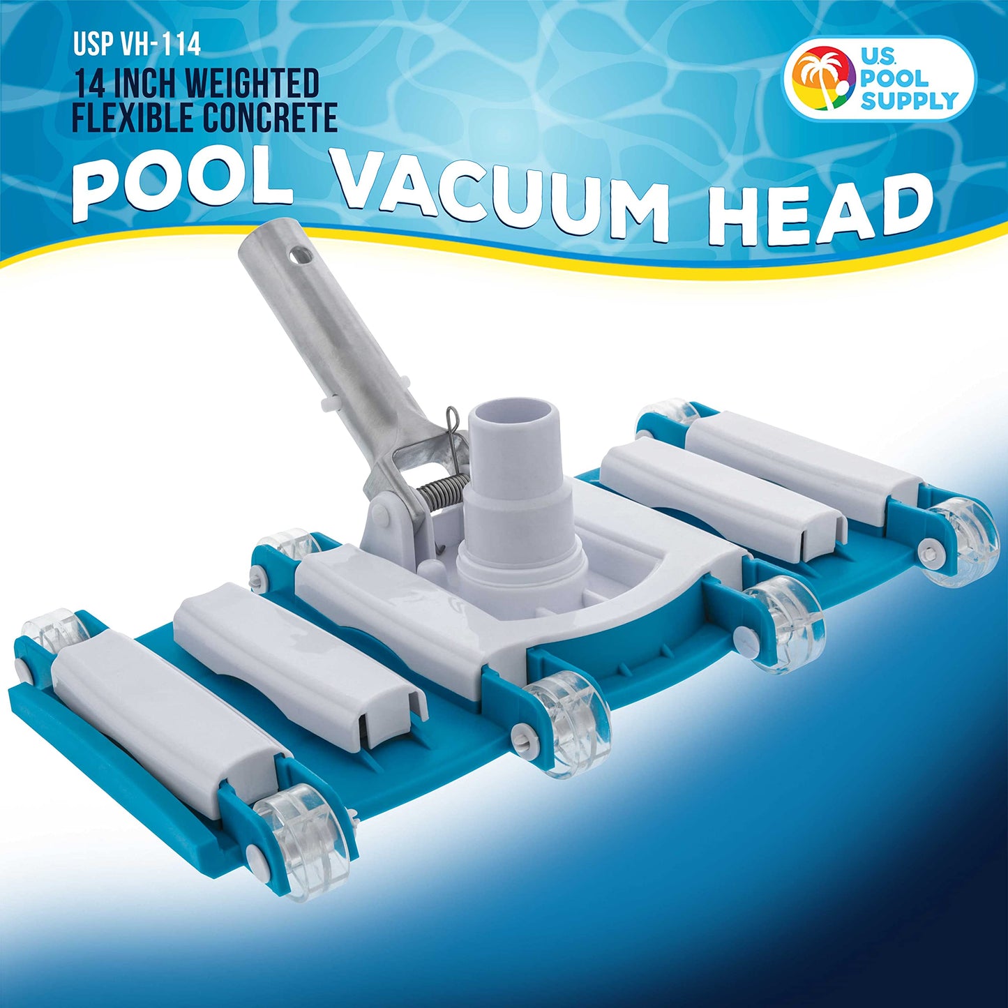 U.S. Pool Supply 14" Manual Pool Vacuum Head for Inground Pools, Flexible, Weighted - 6 Weights, Swivel Hose Connection 1.25" or 1.5", Aluminum Pole Handle - Accessory Attachment, Clean Remove Debris