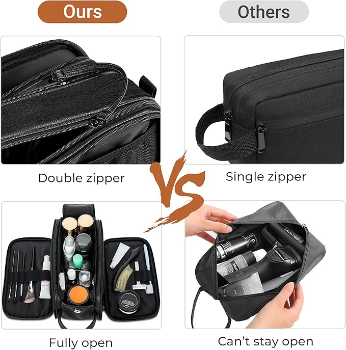 Elviros Travel Toiletry Bag for Men, Shaving Dopp Kit Water-resistant Bathroom Small Toiletries Organizer PU Leather Cosmetic Bags