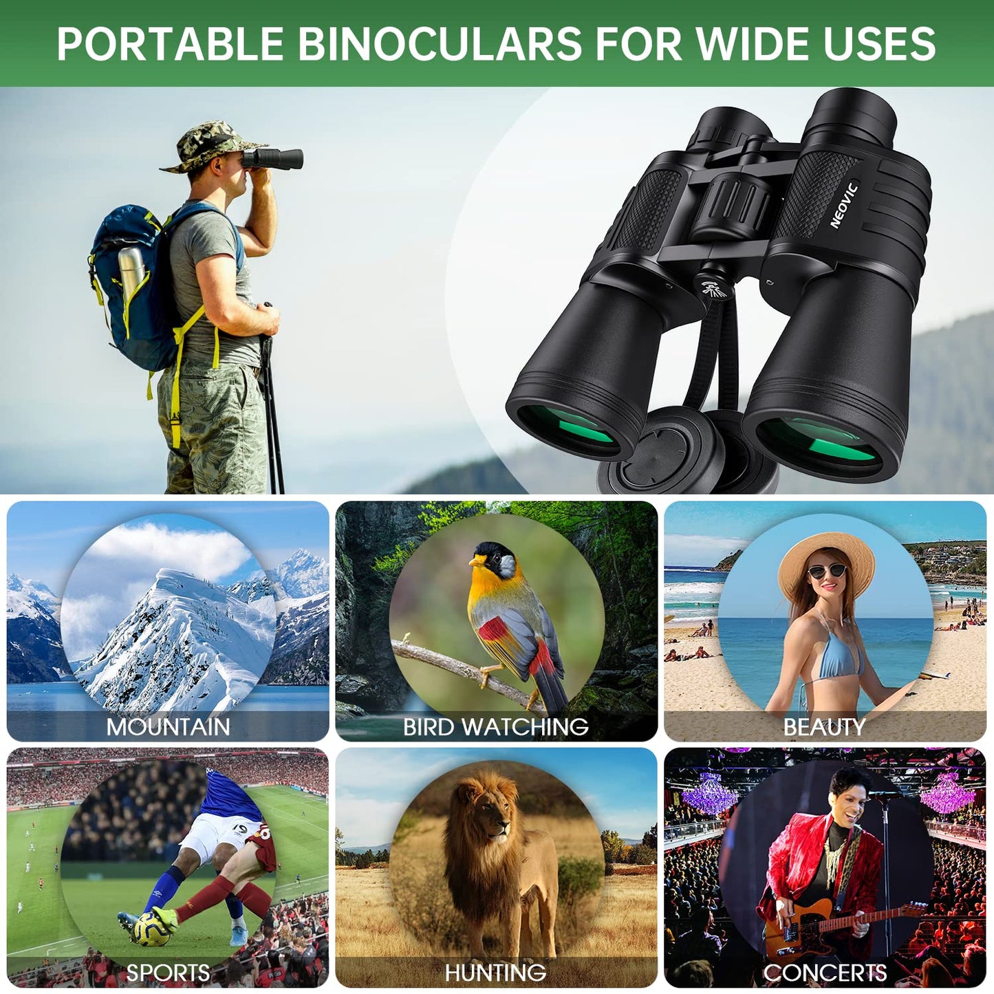 20x50 High Powered Binoculars for Adults, Waterproof Compact Binoculars with Low Light Vision for Bird Watching Hunting Camping Travel Cruise Hiking Sports Stargazing, Christmas Birthday Gifts for Men