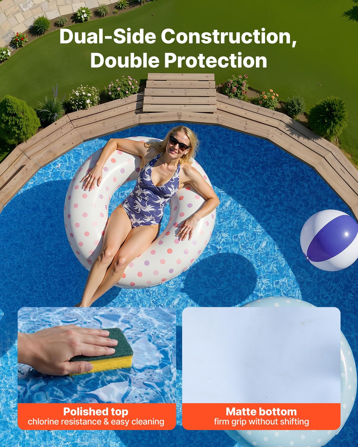 VEVOR 15-ft Round Above Ground Pool Liner, Overlap Pool Liners, Standard Gauge Vinyl, 48-to-54inch Wall Height, Designed for Steel Sided Above-Ground Swimming Pools