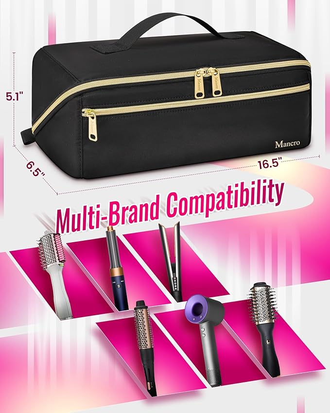 Mancro Hair Tools Travel Bag Compatible with Shark Flex Fusion, Wide-open Hot Hair Tool Organizer with Separate Heat Resistant Mat, Hair Accessories Organizer for Straighteners, Curling Iron, XL