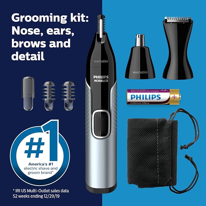 Norelco Philips Nose Trimmer 5000 for Nose, Ears, Eyebrows Trimming Kit, NT5600/62