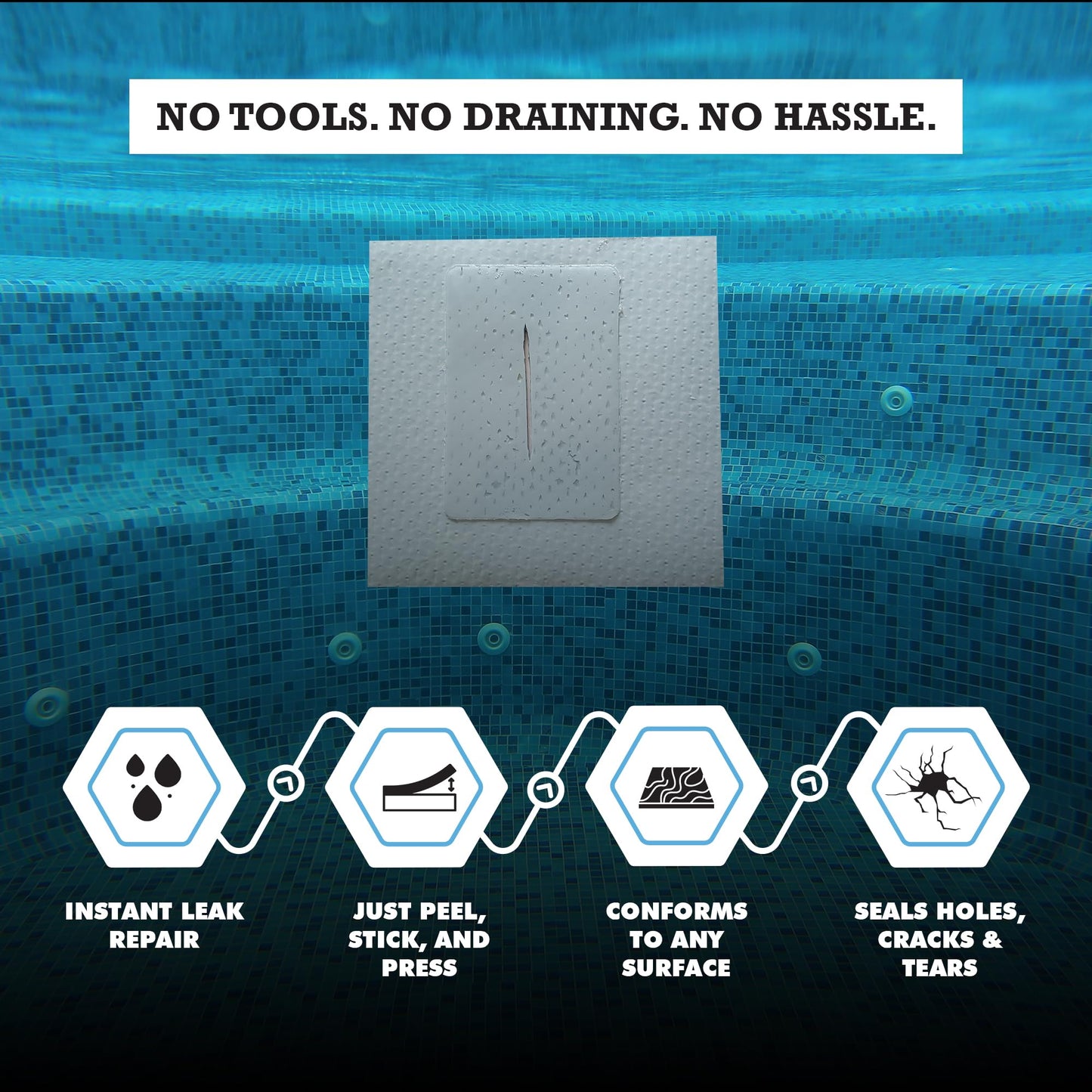 Burro Adhesives 10-Pack Waterproof Clear Pool Tape Patches - Professional Grade PVC Repair Kit with 2.75" x 4" Heavy Duty Patches for Commercial & Residential Vinyl Pools, Works Underwater & Dry
