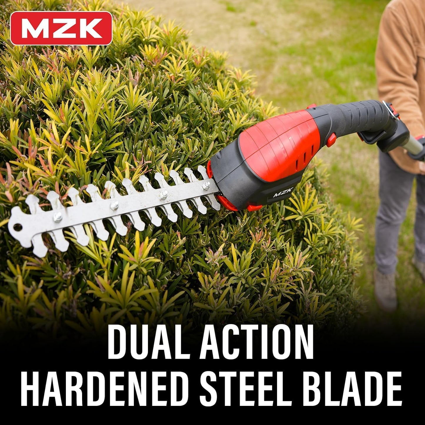 MZK 2-in-1 20V Pole Mini Hedge Trimmer & Grass Shear, 13ft Reach, Electric Hedge Trimmer with Extension Pole, Multi-Angle (2*Batteries and Charger Included) HT08D11