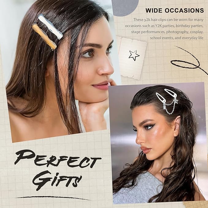 10PCS Y2K Hair Clips Dangle Coachella Music Hair Clip Boho Note Guitar Hair Accessories Snap Star Clips for Women Girls