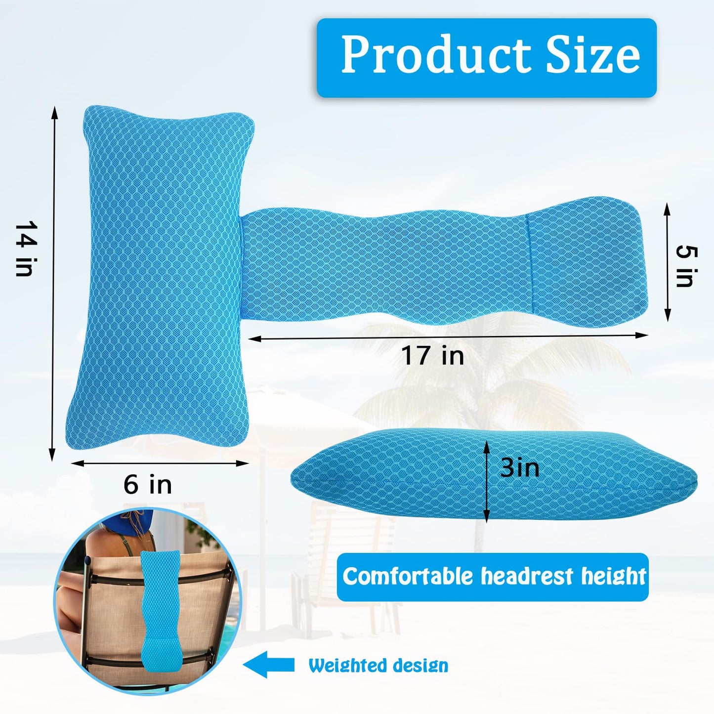 REEZEIVI 2 Pack Hot Tub Headrest Pillow,Chaise Lounge Pillows Outdoor 3D air mesh,Spa Pillow for Outdoor Hot Tub, Quick Drying and Washable,Head and Neck Support Pillow with Adjustable Weighted Strap