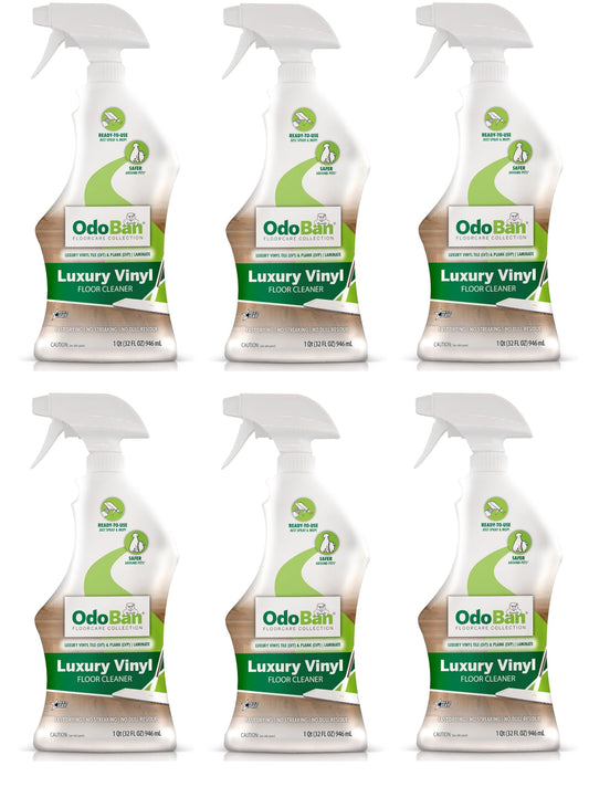 OdoBan Ready-to-Use Luxury Vinyl Floor Cleaner, Streak Free and Neutral PH Formula, Made in the USA, Scentless, 32 Oz Spray 6-Pack