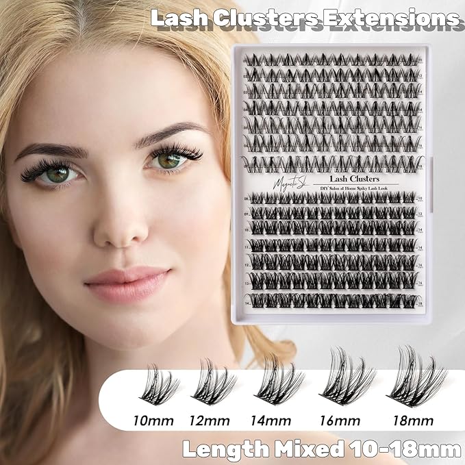 Lash Clusters 154pcs Manga Lash Extension Kit 10-18mm Cluster Eyelash Extensions Natural Invisible Band Lash Easy to Use at Home-M31+M30（Fairy+volume）