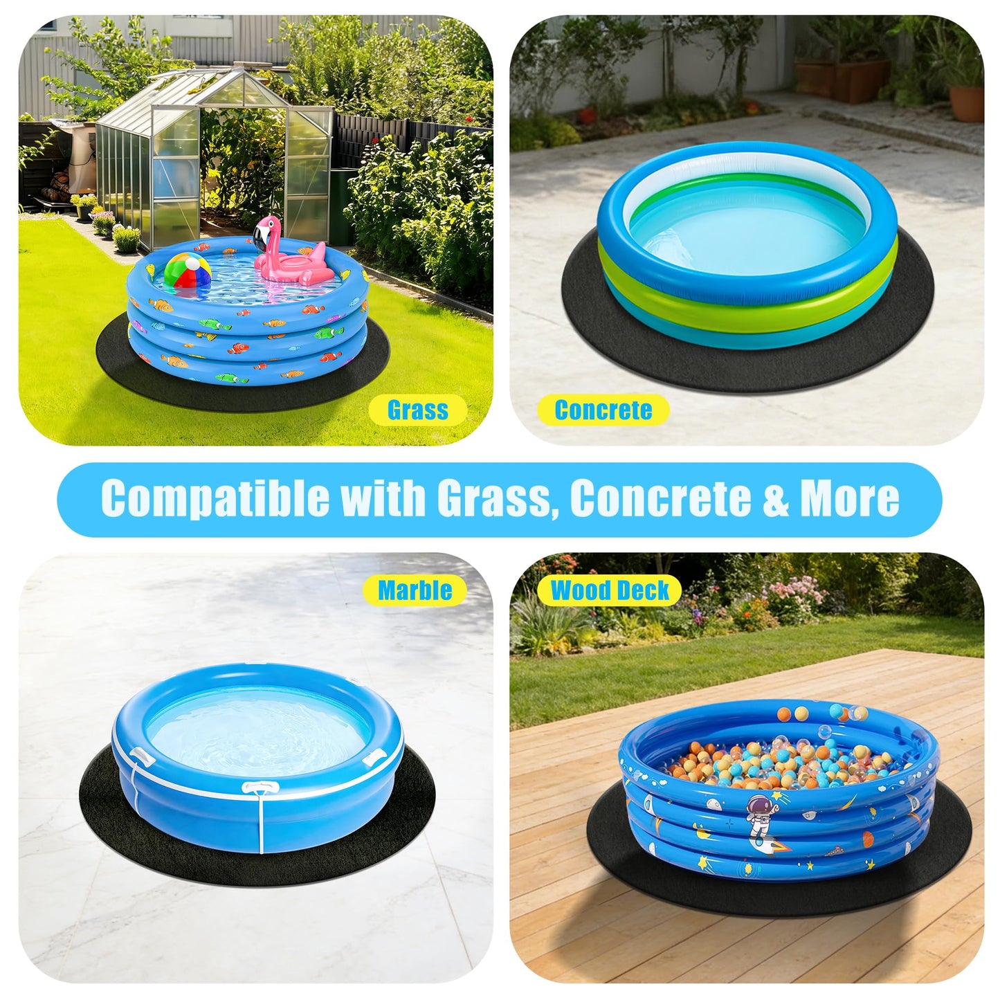 Whmayai 63in Round Pool Liner Pad for Pet Foldable Pool & Kids Inflatable Pool, 9.87oz/yd² Heavy Duty Ground Mat for Dog Pool Collapsible, Kiddie Pool Bottom Protector to Prevent Puncture (63Inch)