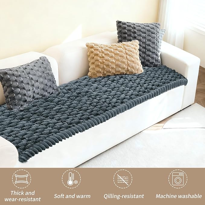 Couch Cover for Dogs Washable,Non Slip Fuzzy Durable Couch Covers for 3 Cushion Sofa Pet Friendly Sofa Cover Dog Thick Soft Slipcovers Protector Couches Mat Bed (Grey, 27.6" x 70.9"/70 x 180cm)