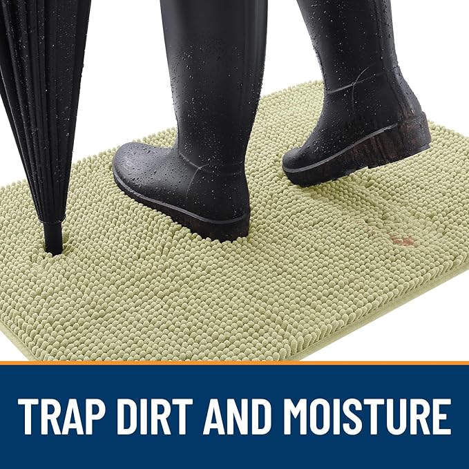 OLANLY Dog Door Mat for Muddy Paws 44x24, Absorbs Moisture and Dirt, Absorbent Non-Slip Washable Doormat, Quick Dry Chenille Mud Mat for Dogs, Entry Indoor Entryway Carpet for Inside Floor, Vanilla