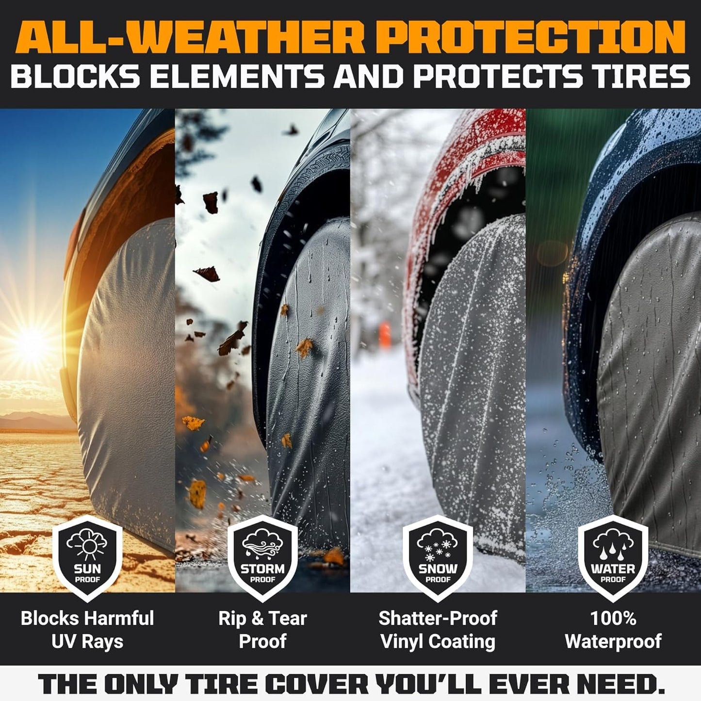 TIRESHIELD PRO Trailer Tire Covers (Set of 2) - Heavy Duty All-Weather UV-Resistant Protective Wheel Covers w/StormLock-System - Year-Round Protection for Your Trailer Tires w/ 35-38.75" Diameter
