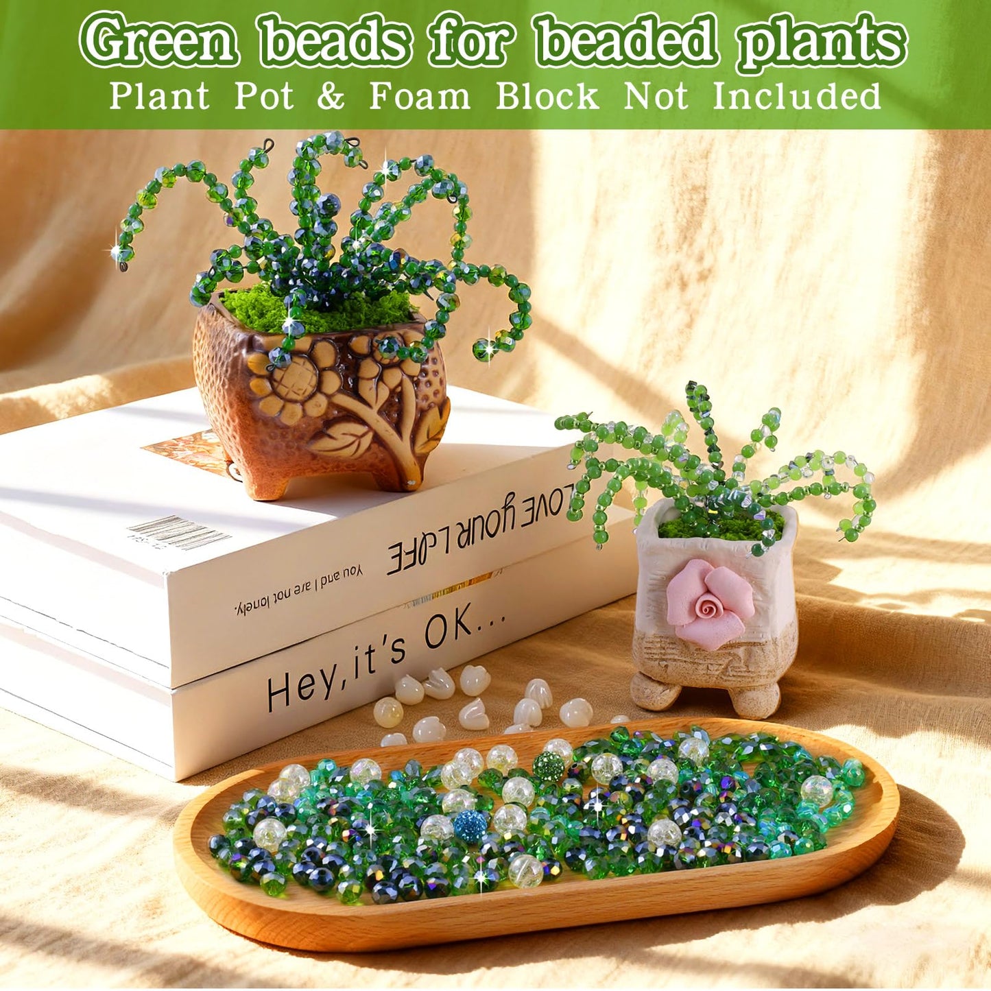 FOGWOWO 5422 Pcs Beaded Plant Kit Forever Plant Kit Green Glass Beads for Plant Making,Green Beads for Beaded Plants with Video Tutorials,Forever Plant Beads Leaf Bead for Jewelry Making DIY Craft