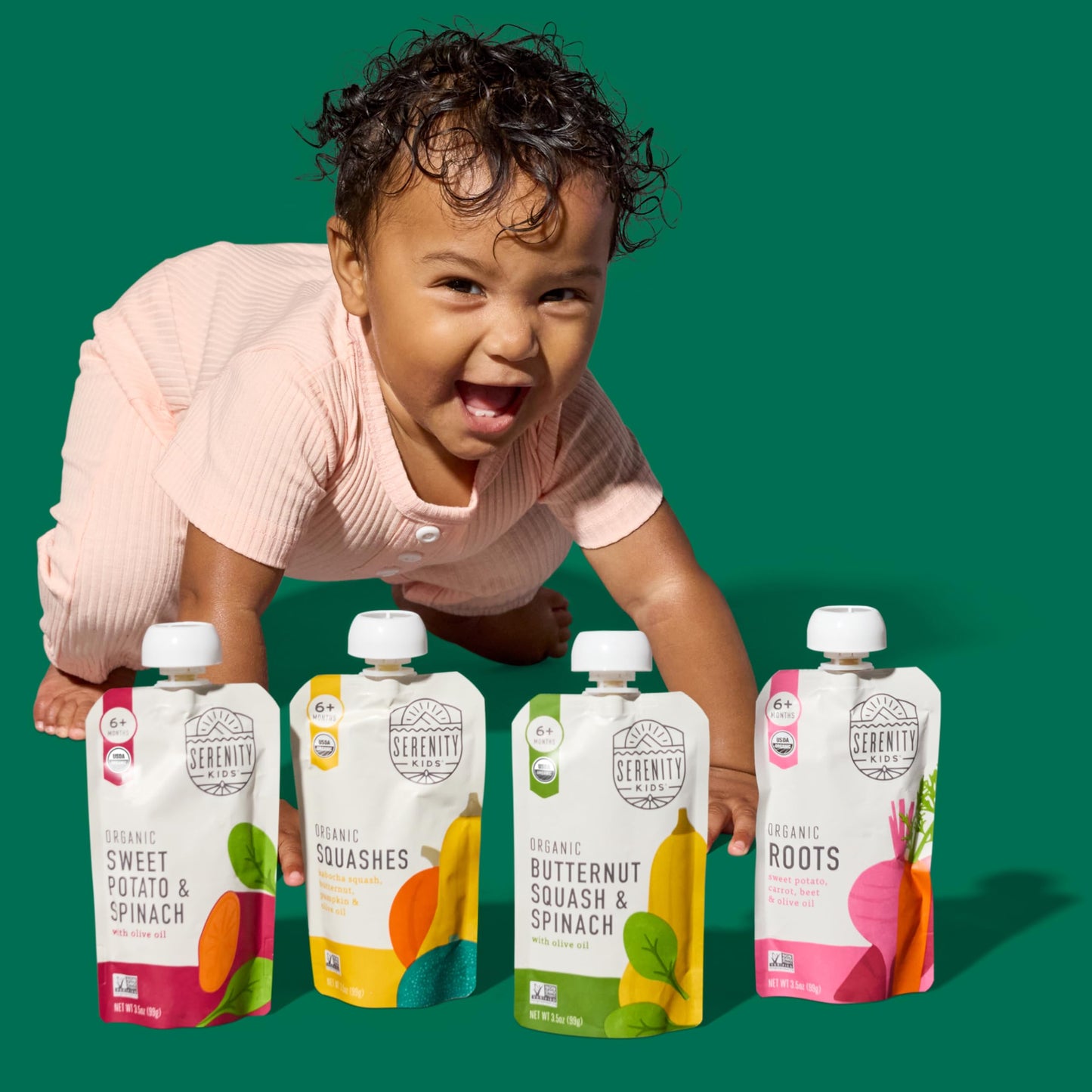 Serenity Kids USDA Organic Baby Food Pouches - No Added Sugar Baby Puree Pouch - Healthy Toddler Snacks & Meals - BPA-Free Recyclable Packaging - 18 Pack, 3.5 Oz