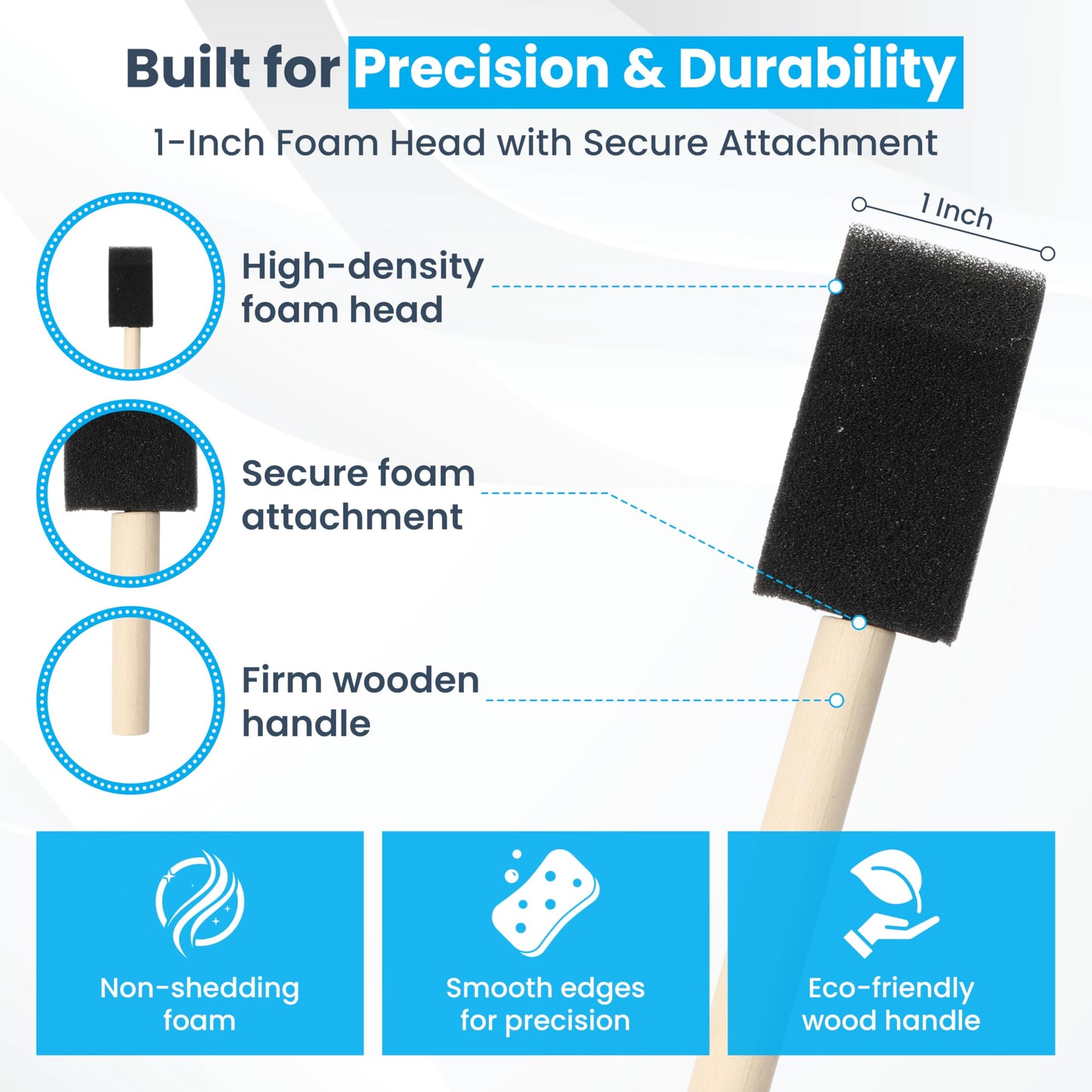 Bulk Foam Paint Brushes, 100 Pcs Disposable, 1-inch Sponge Brushes for Painting, Staining, Varnishes & DIY Craft Projects - By TX liteart