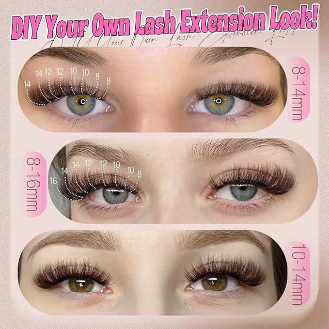 Yawamica Brown Lash Clusters Kit Fluffy Lash Extension Kit 10-16mm Wispy Eyelash Clusters D Curly Cluster Eyelash Extensions 50D Individual DIY Lashes Kit with Waterproof Bond and Seal Lash Tweezers