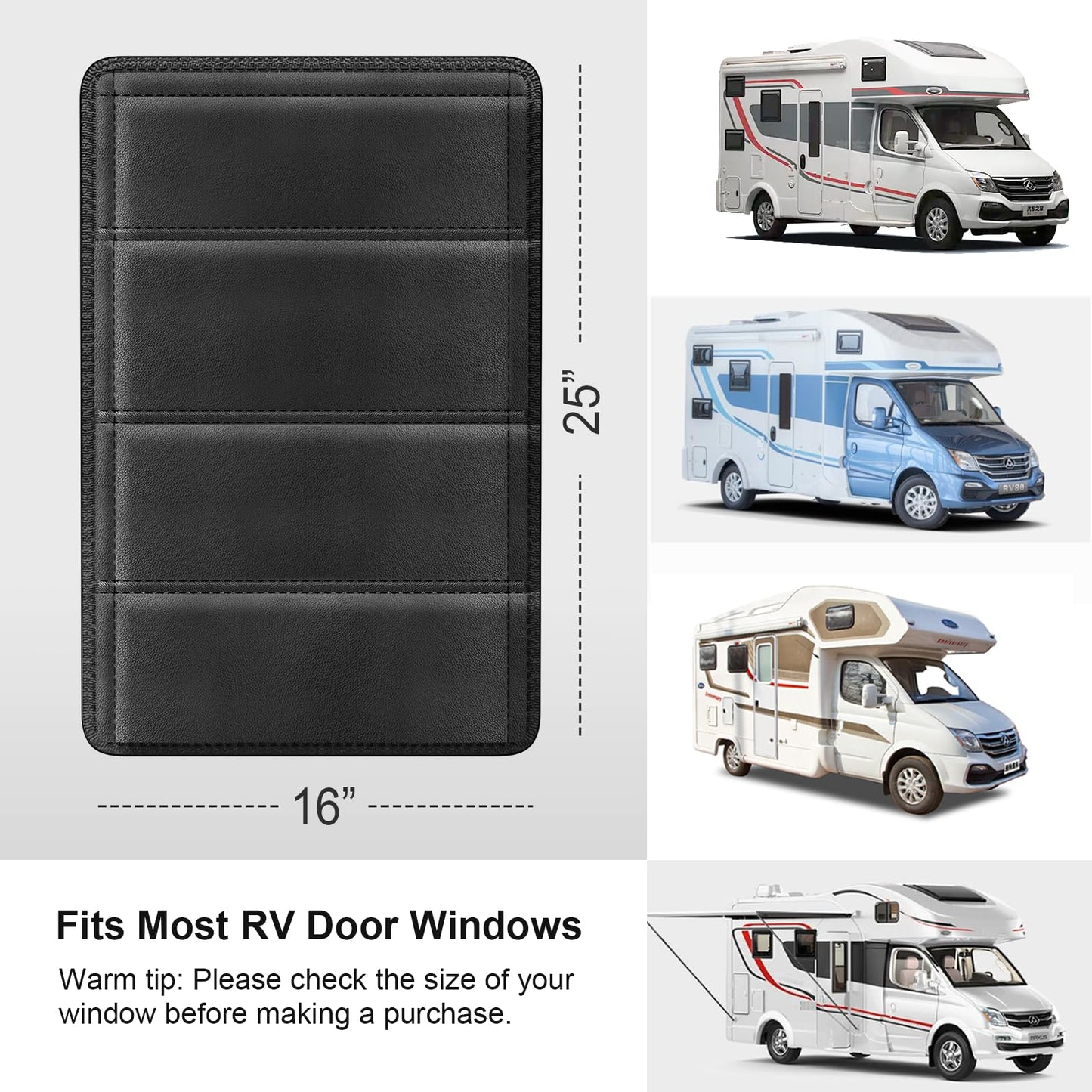 RV Door Window Shade Cover - Magnetic RV Blackout Window Cover with UV Protection and Privacy Features (25 * 16 in) Foldable Magnet Design, Waterproof Fabric (Black, 2 Pack (25"L x 16"W))
