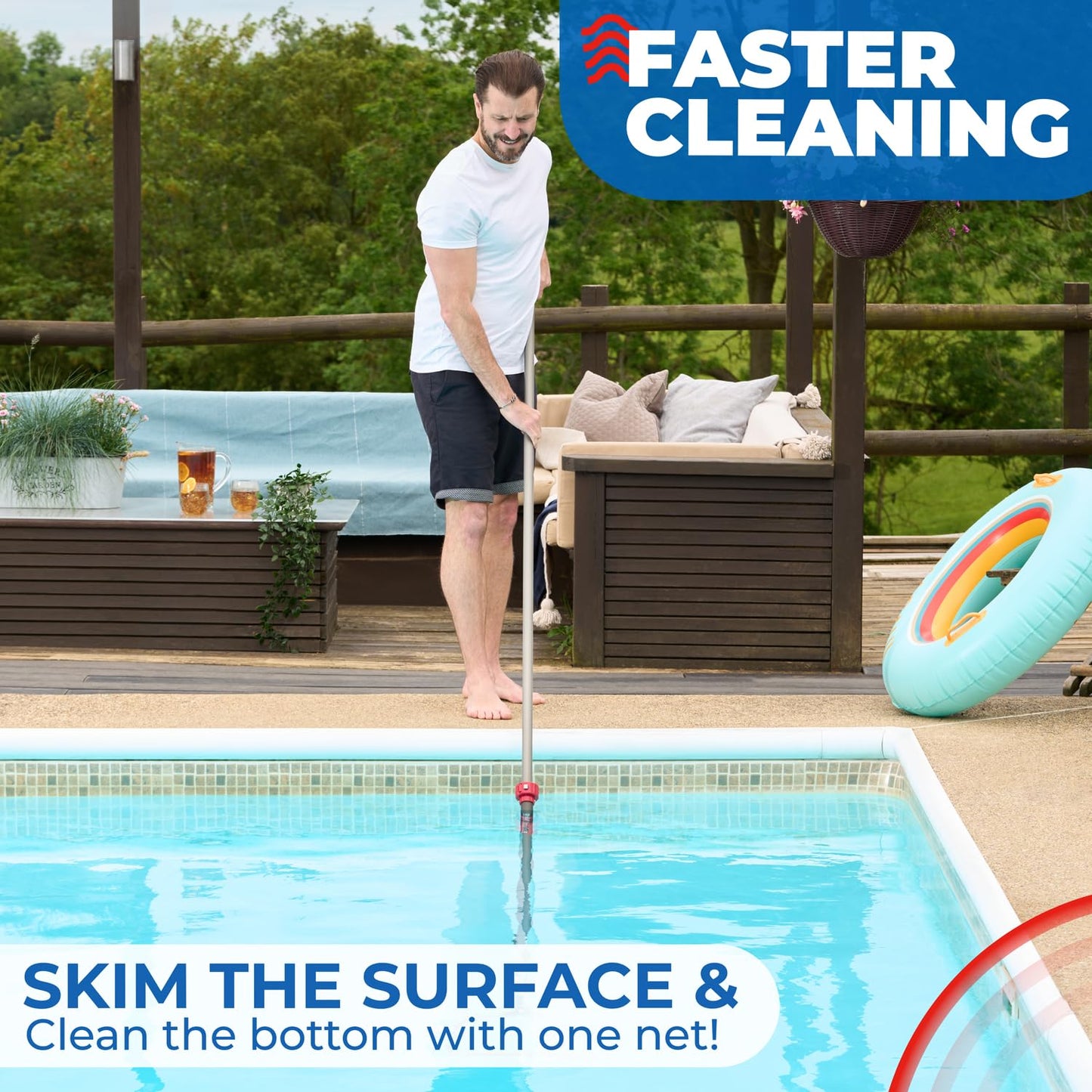 ProTuff 19" Fine Pool Net for PROS – “490 Promise” Unlimited Unconditional Replacement – Cleans 3X Faster Than Vacuum – Wide Pool Skimmer Net with Deep Bag for Easy Maintenance of Leaves, Bugs, Debris