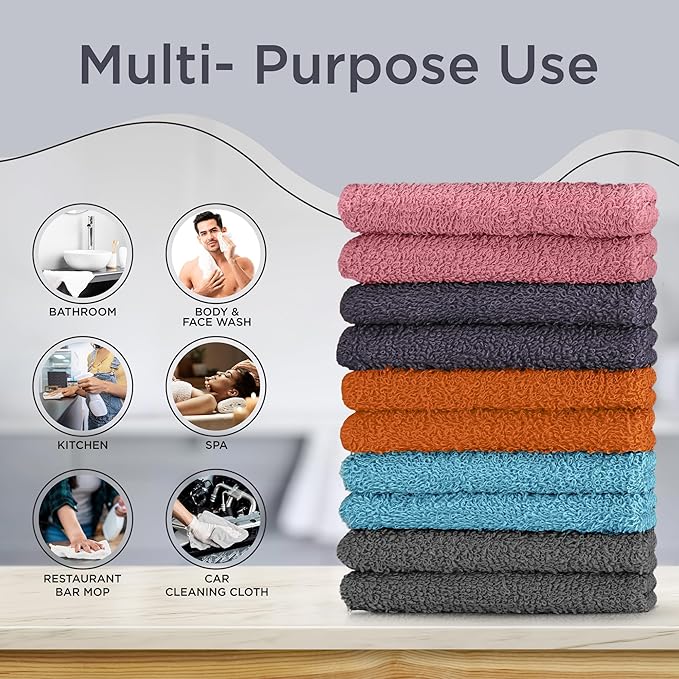 DecorRack 20 Pack 100% Cotton Wash Cloth, Luxurious Soft, 12 x 12 inch Ultra Absorbent, Machine Washable Washcloths, Assorted Set 4 (20 Pack)