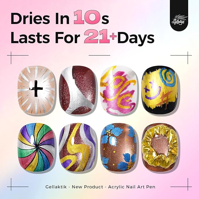 12 Metallic Colors Nail Art Pens Set, 3D Nail Polish Pens Quick-Drying Acrylic Paint Markers, Dotting Liner Brush for DIY Nail Design, Home & Salon Manicure Tools, MarkerPen