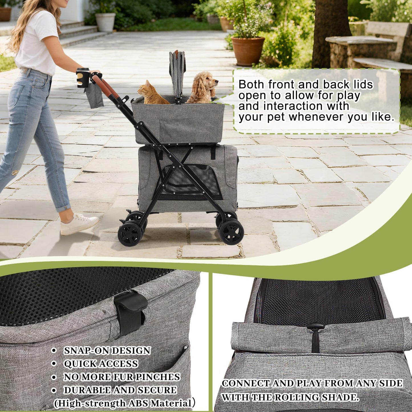 Double Pet Stroller with Detachable Carriers, Dog Stroller for Medium Dogs 20 lb, Foldable Dog Stroller for 2 Dogs,Easy Assembly Cat Stroller for 2 Cats with Cup Holder and Storage Bag for All-Terrain