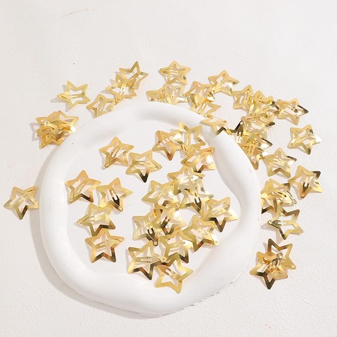 Gold Star Hair Clips - 50Pcs Metal Snap Barrettes for Girls and Women, Non-Slip Hair Accessories