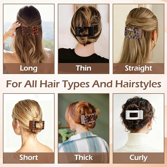 French Flat Hair Clips for Women 6pcs Hair Claw Clips for Thick or Thin Hair Matte Claw Clips for Girls Barrettes Non-Slip Strong Hold Hair Accessories for Women (Tortoise)