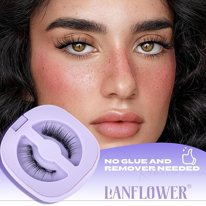 Lanflower Magnetic Eyelashes with Applicator, Mangetic Eyelashes Natural Look, Wispy Magnetic Lashes, No Glue Needed Magnetic Eyelashes, Strong Hold, Reusable, Waterproof, Cat Eye, No Irritation