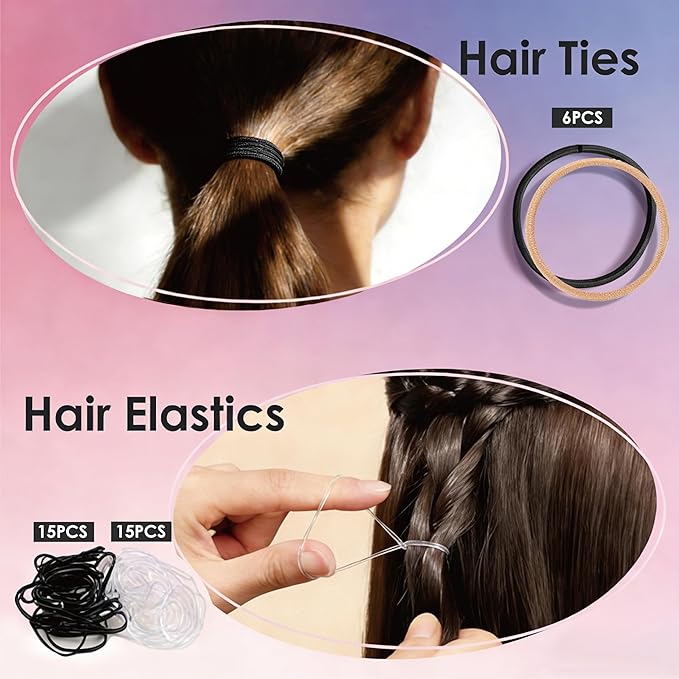 Hair Accessories Kit, Bobby Pins Hair Pins Hair Net Hair Clips and Hair Ties Hair Bands, Hair Kit for Dances Ballet Competition with Hair Accessories Organizer (PINK)