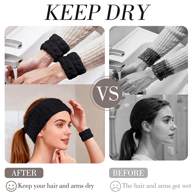 9 Pcs Spa Headband for Washing Face,Skincare Headband and Wristband Set,Women Teen Girls Facial Hairbands for Washing Face, Makeup, Sports, Yoga(Apricot+Grey+Black)