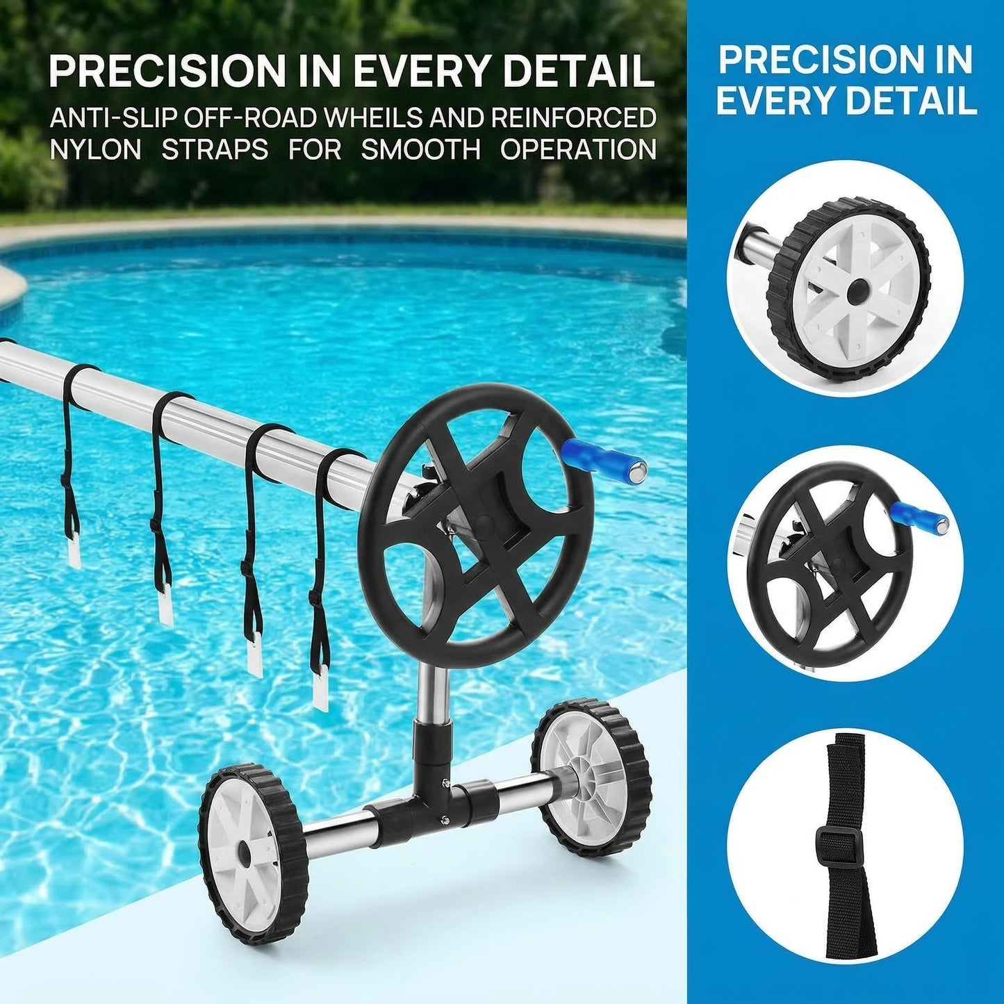 Nollapo 18FT Aluminum Solar Pool Cover Reel System – Adjustable In-Ground Swimming Pool Cover Roller, Easy-Crank Handle, Rust-Resistant Tube, Fits 6–18 ft Wide Pools