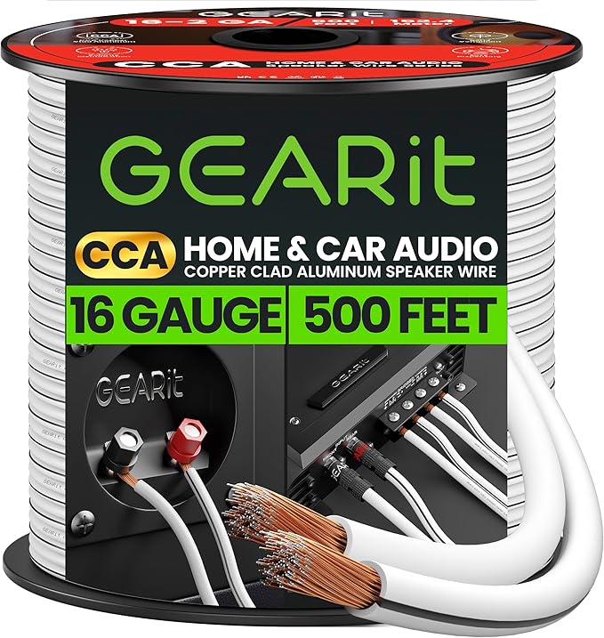 16AWG Speaker Wire, GearIT Pro Series 16 Gauge Speaker Wire Cable (500 Feet / 152.4 Meters) Great Use for Home Theater Speakers and Car Speakers, White