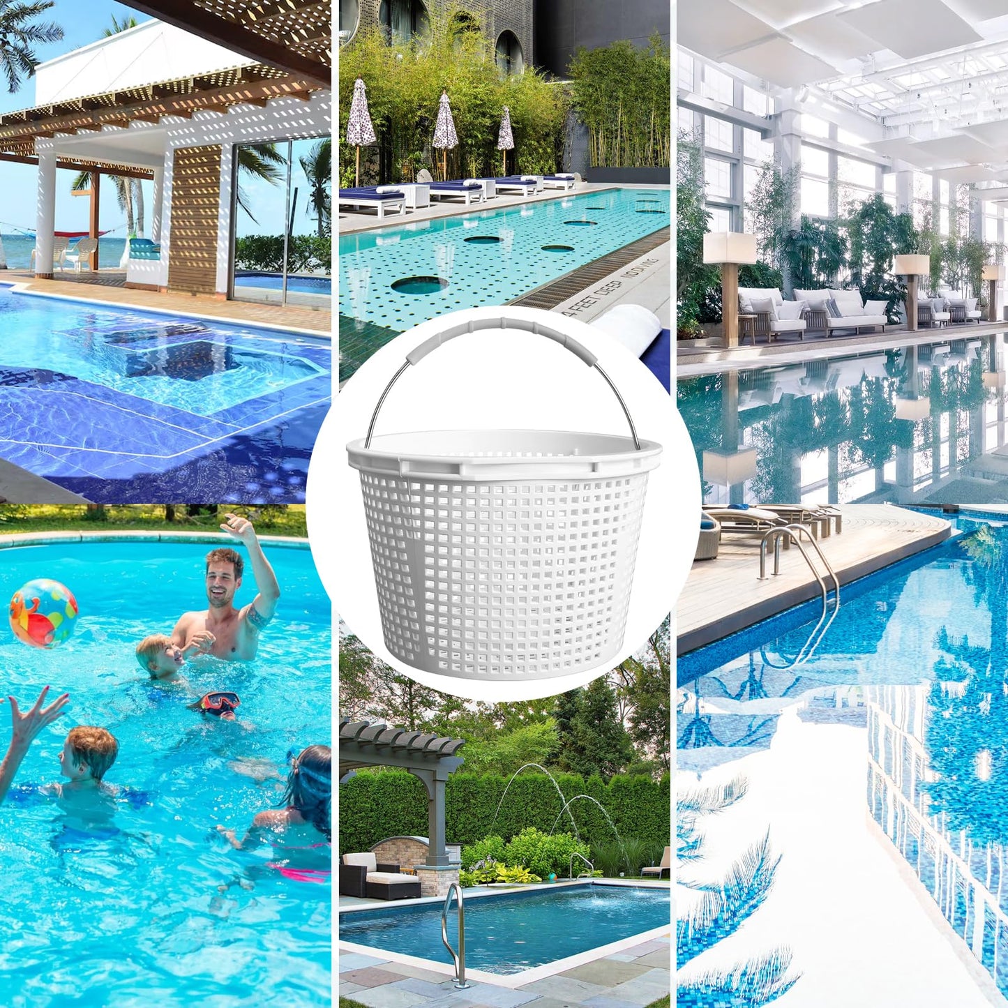 SAQXK 8" Pool Skimmer Basket for Inground Pool, Replacement for Waterway 542-3240/542-3240B Compatible with Bermuda Gunite Pentair U-3 Skimmer Basket 516112 Pool Basket with Stainless Steel Handle