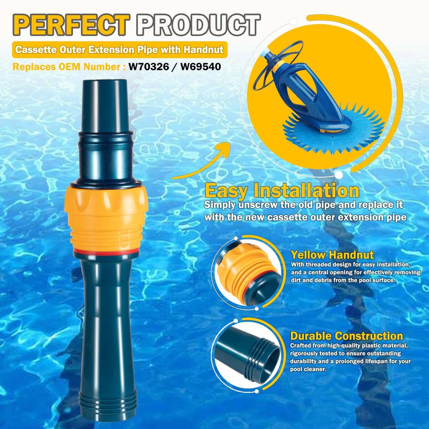 Premium W70326 Cassette Outer Extension Pipe with Handnut fits for Zodiac Baracuda G3/G3 Pro Suction Side Pool Cleaner- Premium Replacement Part for Enhanced Pool Cleaning