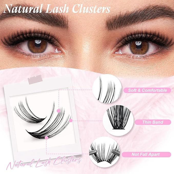 DIY Lash Extension Kit Individual Lashes Clusters Lash Bond and Seal, Clusters Lash Glue Remover and Eyelash Tweezers for Eyelash Extensions (10D+20D-0.07C, 8-16mm, Kit)