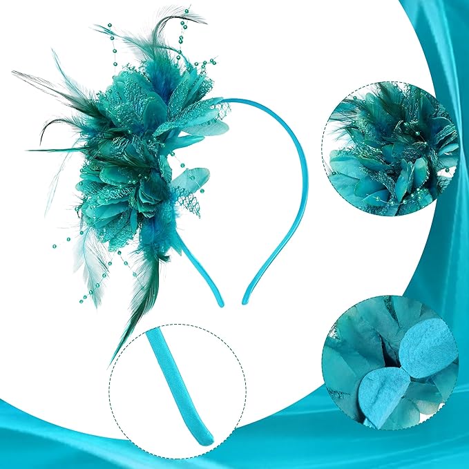 Womens Fascinators Hats Tea Party Hats for Women, Feather Pearl Veil Headband for Wedding Cocktail Dresses Accessories