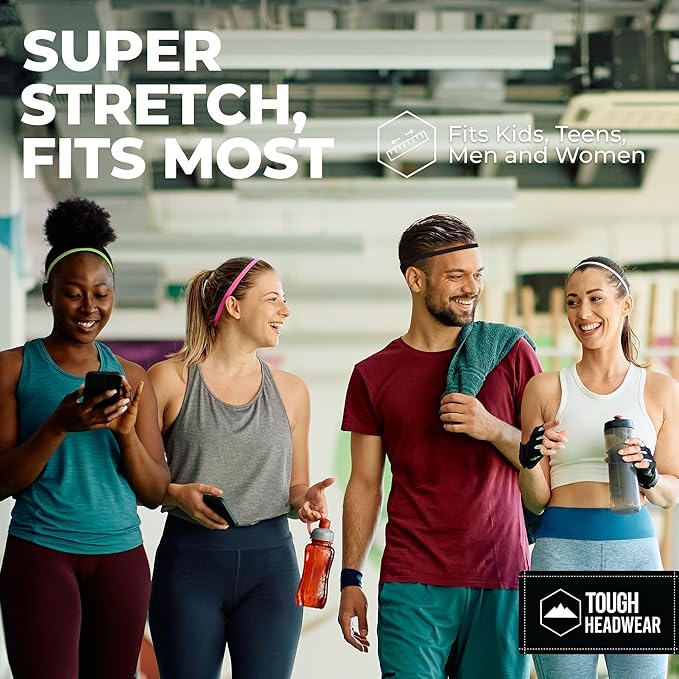 Tough Headwear Thin Elastic Headbands - Sports Headbands for Women & Men - Mens Workout Headband - Running or Soccer Headband