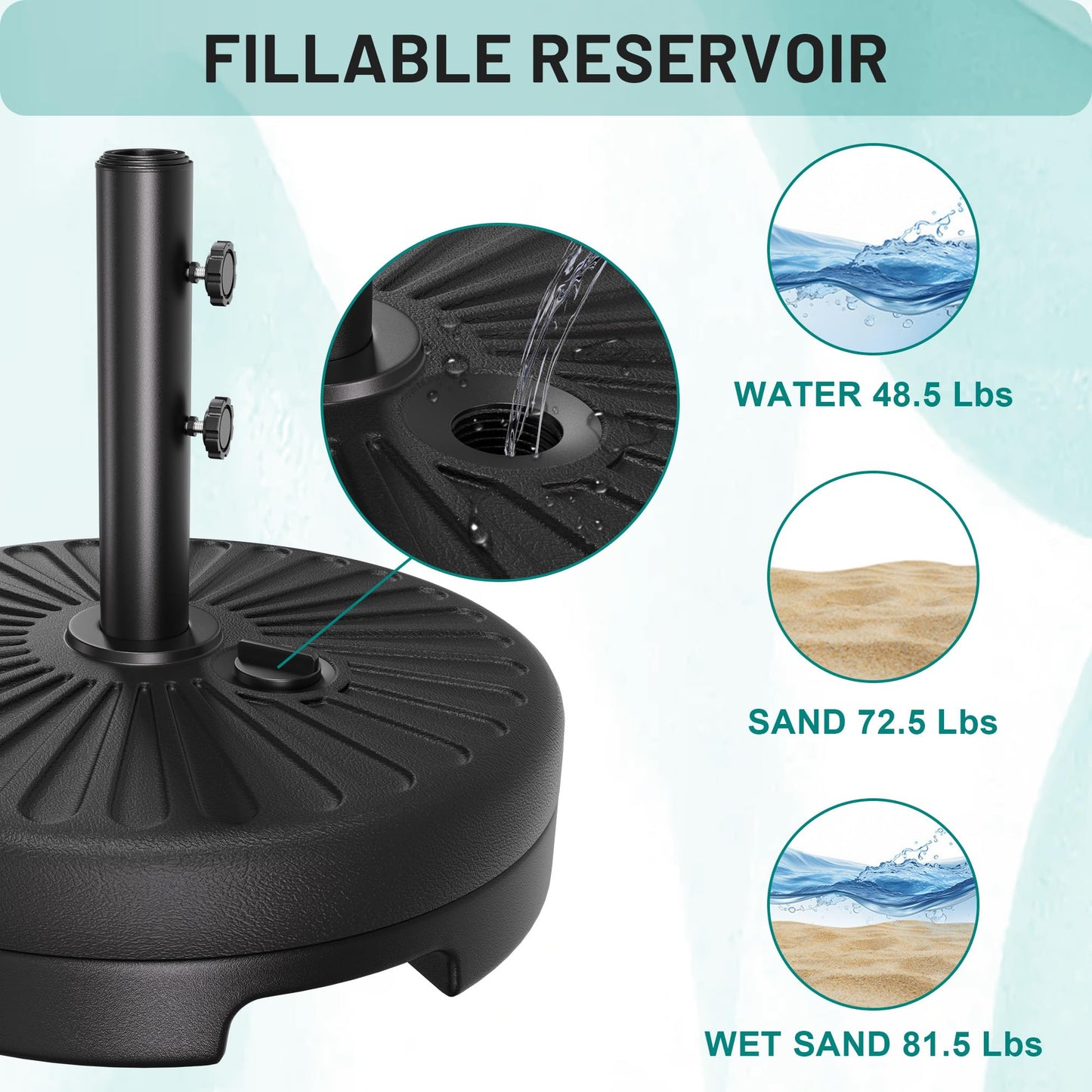 AreShark 81.5lb Max Capacity Patio Umbrella Stand, Outdoor Umbrella Base Water Filled Stand, Market Patio Outdoor Heavy Duty Umbrella Holder (Black)