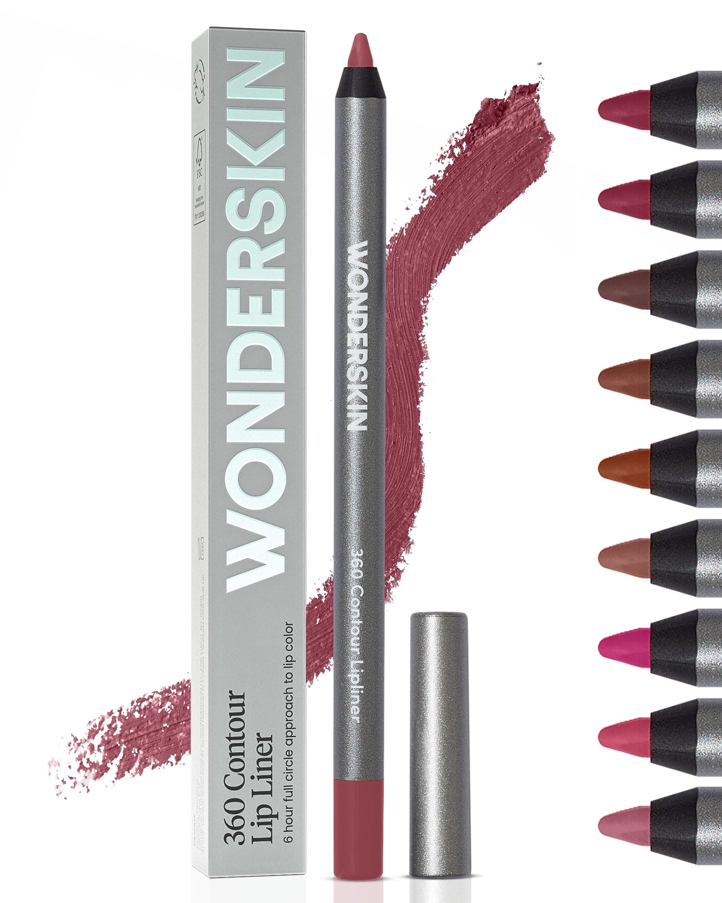 Wonderskin Lipliner Pencil - 360 Contour Lipliner, Long Lasting, Sharpenable Lip Pencil, Waterproof and Transfer-Proof Nude Lip Liner (Mauve)