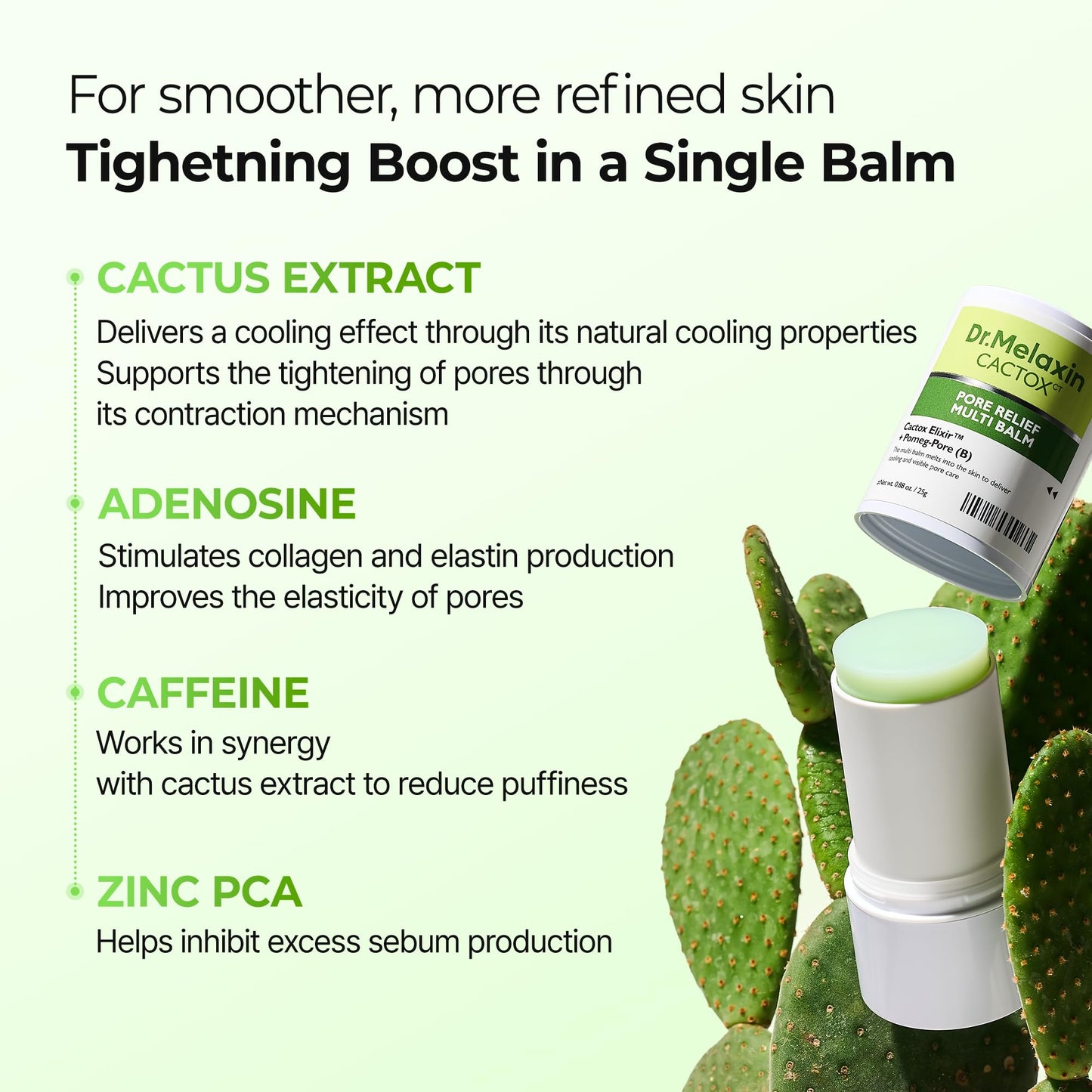 Dr.Melaxin Cactox Pore Relief Multi Balm Stick – Zinc PCA & ADENOSINE Cooling & De-Puffing Face Balm for Enlarged Pores & Puffy Skin, Pore Minimizing with Cactus Extract, Korean Skincare, 0.88 oz