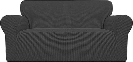 Easy-Going Stretch Oversized Loveseat Slipcover 1-Piece Sofa Cover Furniture Protector Couch Soft with Elastic Bottom for Kids Polyester Spandex Jacquard Fabric Small Checks Dark Gray