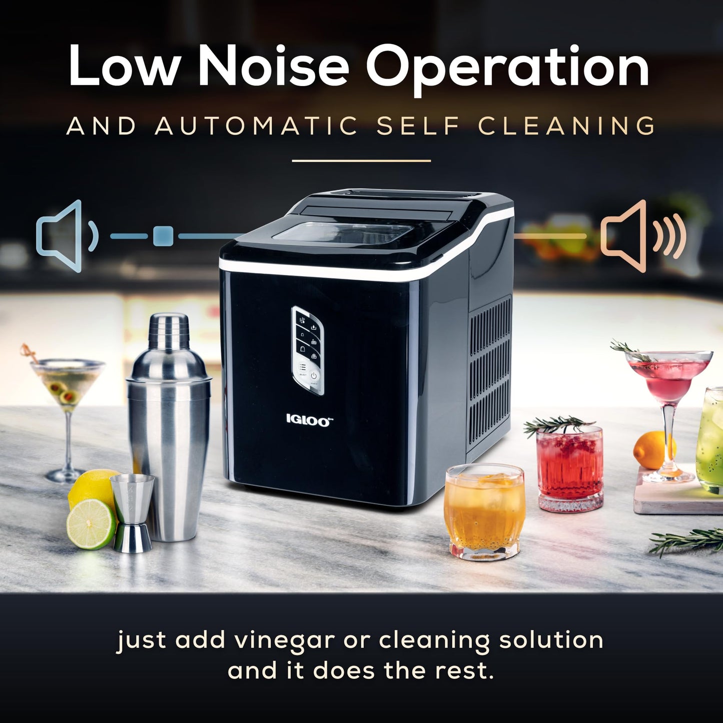 Igloo Handled Portable Ice Maker with Scoop - Ice Maker with LED Control Panel & 1 Quart Water Tank - Ice Cube Maker Produces 26 Lbs. of Ice in 24 Hours with 9 Large or Small Cubes In 7 Minutes- Black