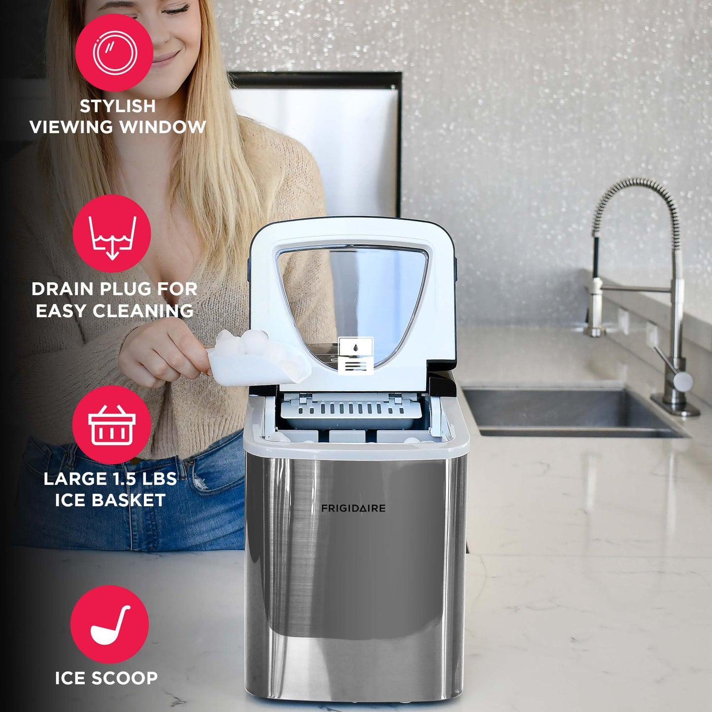 Frigidaire EFIC123-SS Counter Top Maker, Produces 26 pounds Ice per Day, Stainless Steel