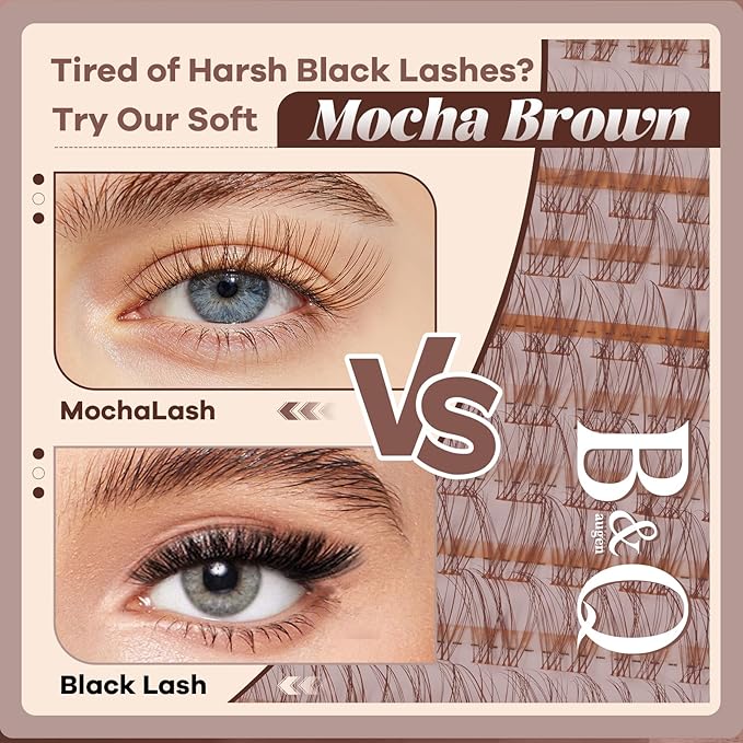 B&Q Brown Lash Clusters Blonde Velure Eyelash Cluster for Light Hair, MochaLash Cluster Eyelash Extensions Soft Browns False Eyelashes Comfortable Velure Eyelash Clusters（Velure 05）