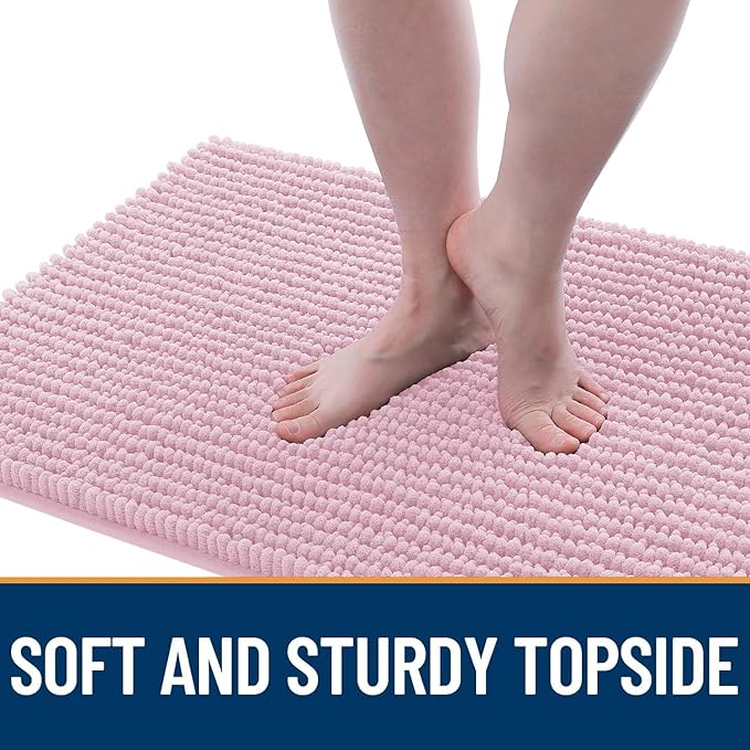 OLANLY Dog Door Mat for Muddy Paws 47x24, Ultra Absorbent Chenille Mud Doormat, Non-Slip Washable and Dirt Trapping Doormat for Indoor Entryway, Quick-Dry Indoor Pet Bed Mats for Dogs, Dusty Rose